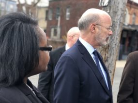Lenfest Center Director of Operations, Latesha Sims, leads Gov. Wold on tour of a site